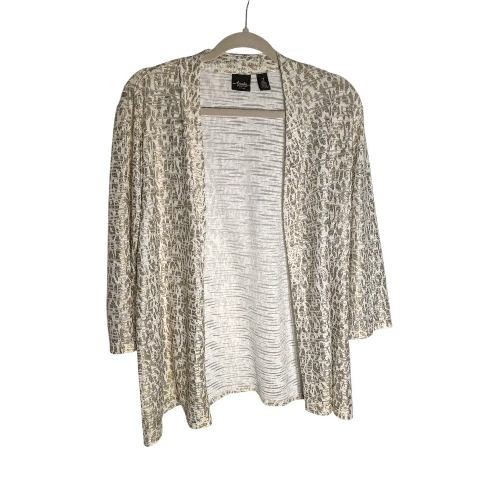 Chico's Travelers Collection Cardigan Jacket Sz 2 L Metallic Burnout Lightweight